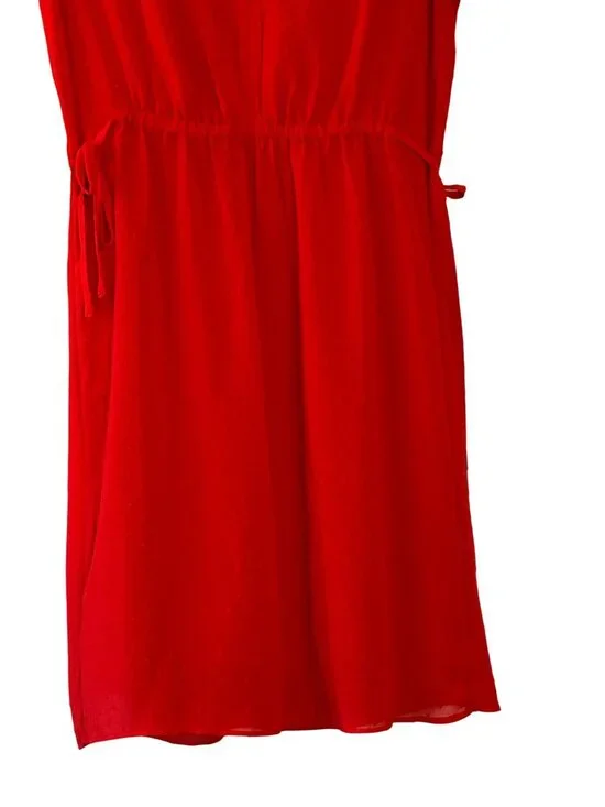 HM Red Swiss Dot Flutter Sleeve Dress Size 8 Fit and Flare Lined Mini Midi - Picture 3 of 10